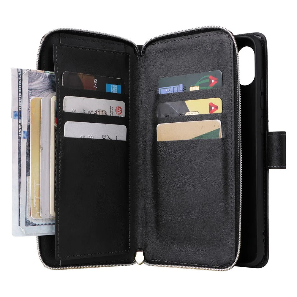 For Samsung Galaxy A08 5G / A08 4G / A07 4G / A06 4G / A06 5G Case Zipper Pocket PU Leather Phone Cover with Hand Strap - Black - 2