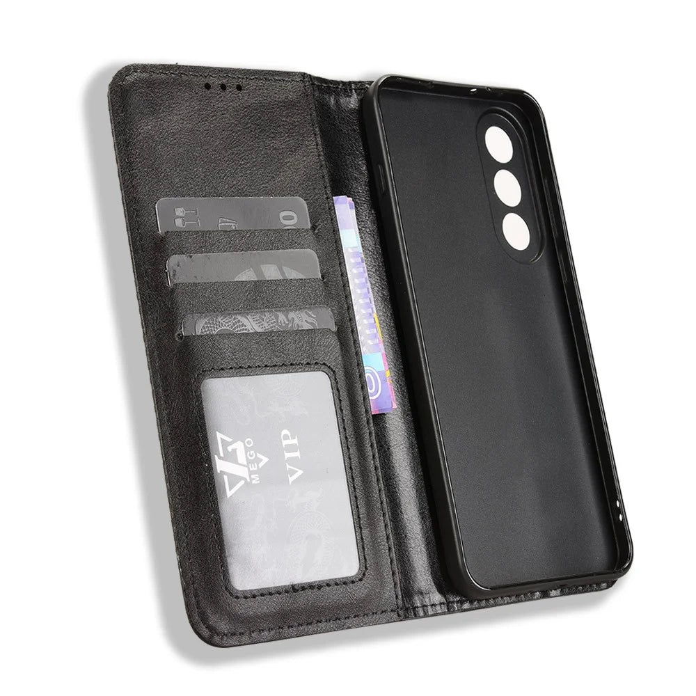 For OnePlus Nord 5 5G / Ace 5 Ultra 5G Leather Case Wallet Stand Retro Texture Phone Cover - Black - 5