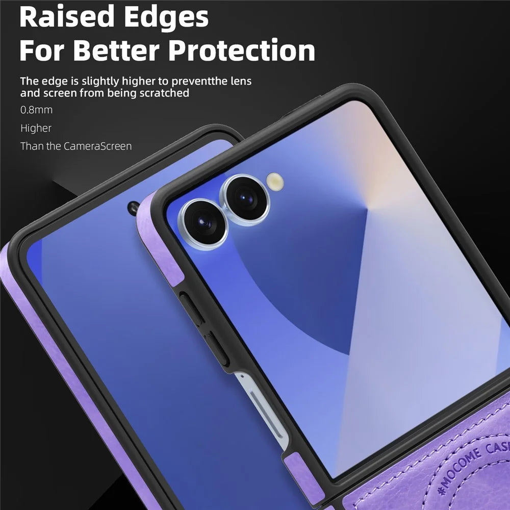 For Samsung Galaxy Z Flip7 5G Magnetic Case with Folded Kickstand PC Silicone Leather Phone Back Cover - Light Purple - 5