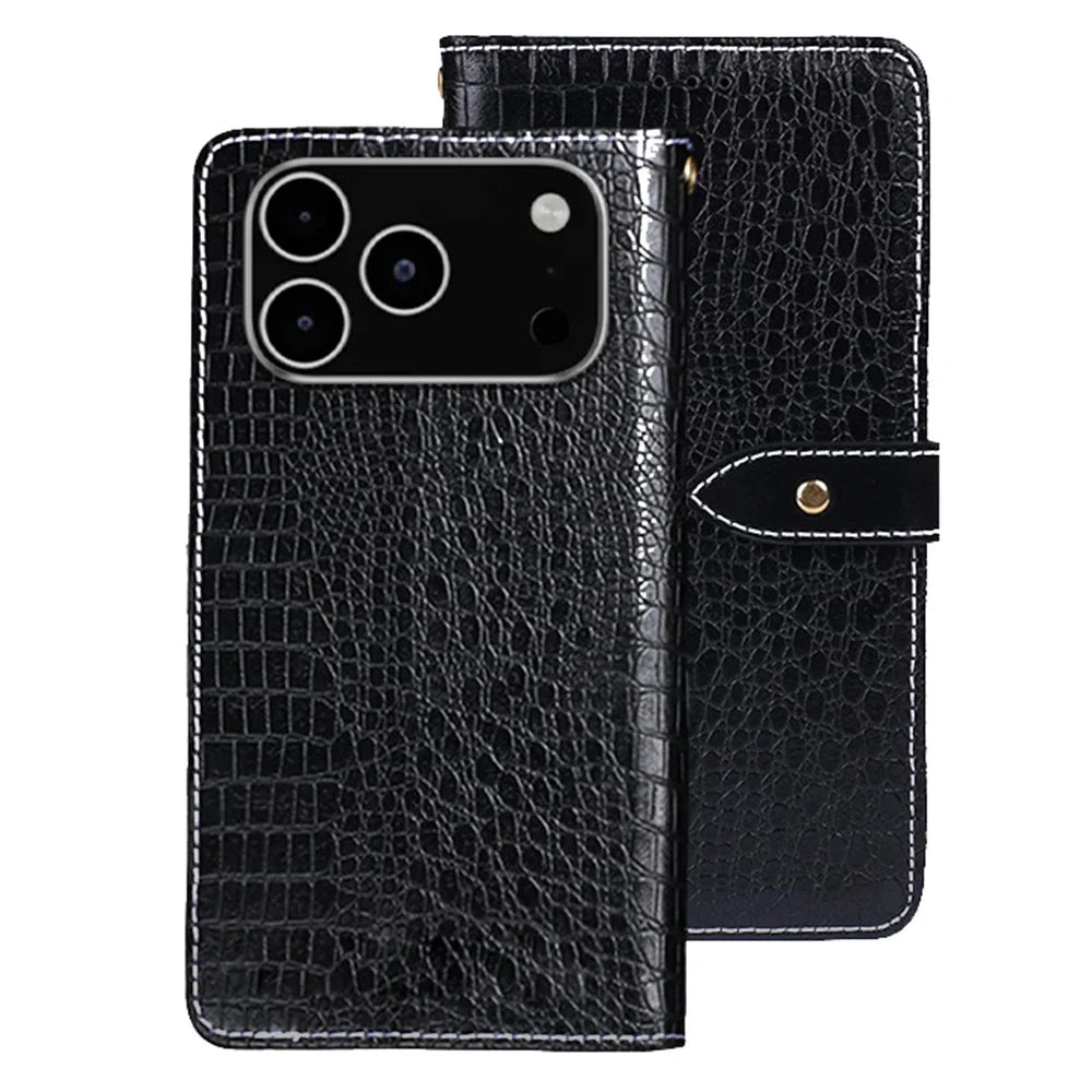 IDEWEI For iPhone 18 Pro Max / 17 Pro Max Case Crocodile Texture PU Leather Flip Phone Cover - Black - 1