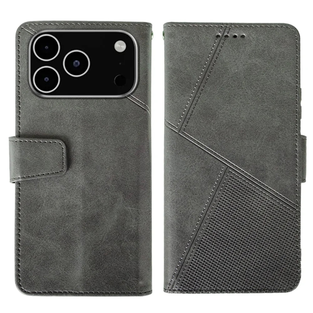 IDEWEI For iPhone 18 Pro Max / 17 Pro Max Case Leather Wallet Phone Cover Stand Calf Texture - Grey - 1