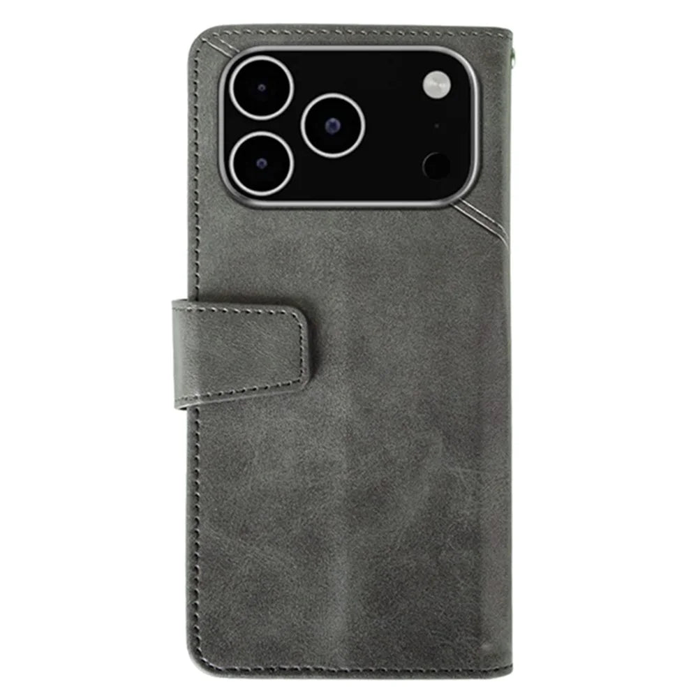 IDEWEI For iPhone 18 Pro Max / 17 Pro Max Case Leather Wallet Phone Cover Stand Calf Texture - Grey - 5