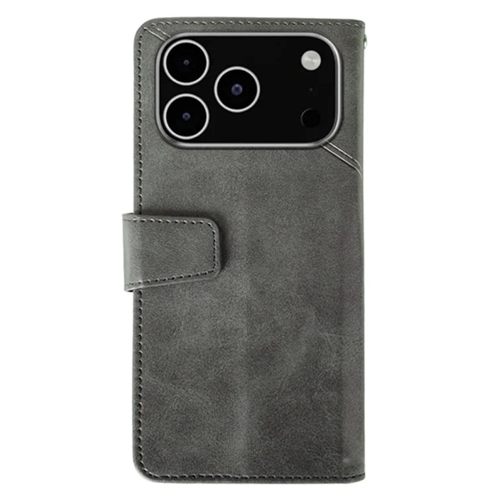 IDEWEI For iPhone 18 Pro Max / 17 Pro Max Case Leather Wallet Phone Cover Stand Calf Texture - Grey - 5