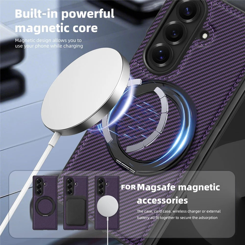 For Samsung Galaxy Z Fold7 5G Magnetic Case Carbon Fiber Texture PU + TPU Kickstand Phone Cover - Dark Purple - 4