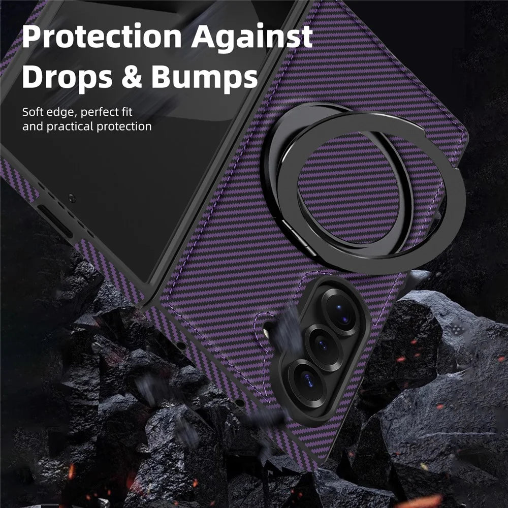For Samsung Galaxy Z Fold7 5G Magnetic Case Carbon Fiber Texture PU + TPU Kickstand Phone Cover - Dark Purple - 6