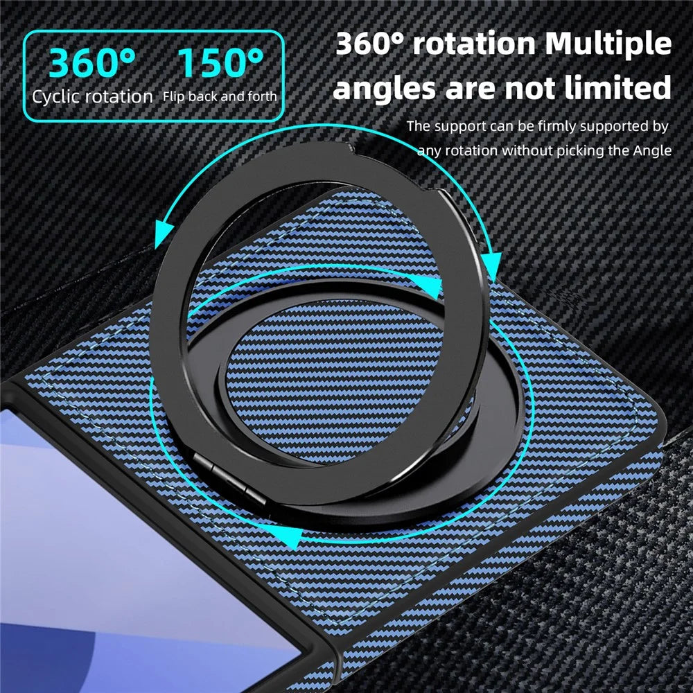 For Samsung Galaxy Z Flip7 5G Magnetic Case Carbon Fiber Texture PU + TPU Kickstand Phone Cover - Blue - 5