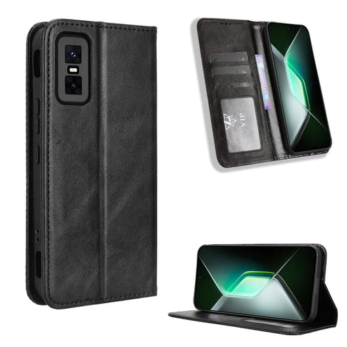 For Infinix GT 30 Pro 5G Leather Case Wallet Stand Retro Texture Phone Cover - Black - 1