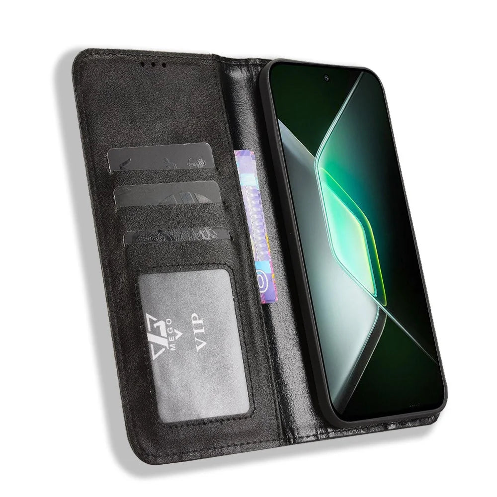For Infinix GT 30 Pro 5G Leather Case Wallet Stand Retro Texture Phone Cover - Black - 6