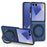 For Samsung Galaxy Z Flip7 5G Case with Ring Kickstand Magnetic Case PU Leather Back Cover - Sapphire - 1
