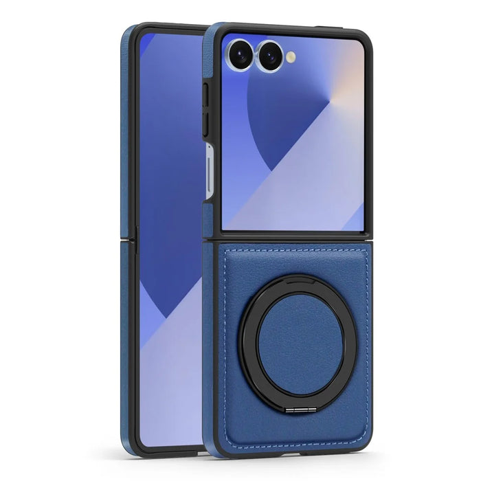For Samsung Galaxy Z Flip7 5G Case with Ring Kickstand Magnetic Case PU Leather Back Cover - Sapphire - 2