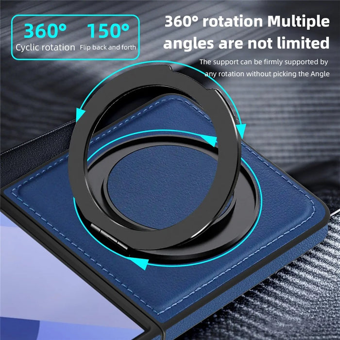 For Samsung Galaxy Z Flip7 5G Case with Ring Kickstand Magnetic Case PU Leather Back Cover - Sapphire - 4