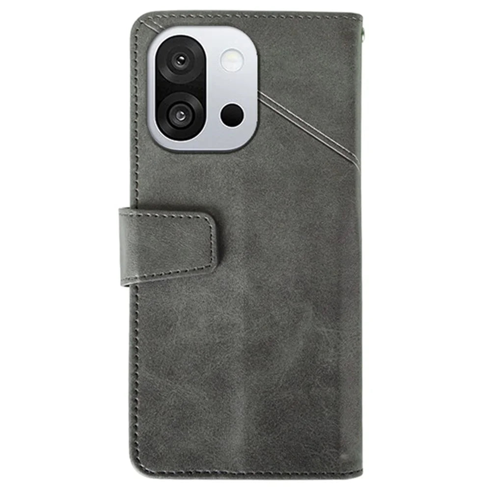 IDEWEI For OnePlus 13T 5G Case Leather Wallet Phone Cover Stand Calf Texture - Grey - 5