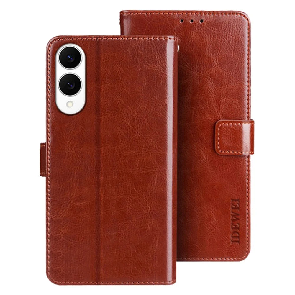 IDEWEI For Samsung Galaxy S25 Edge Stand Case Crazy Horse Texture Leather Phone Cover - Brown - 1