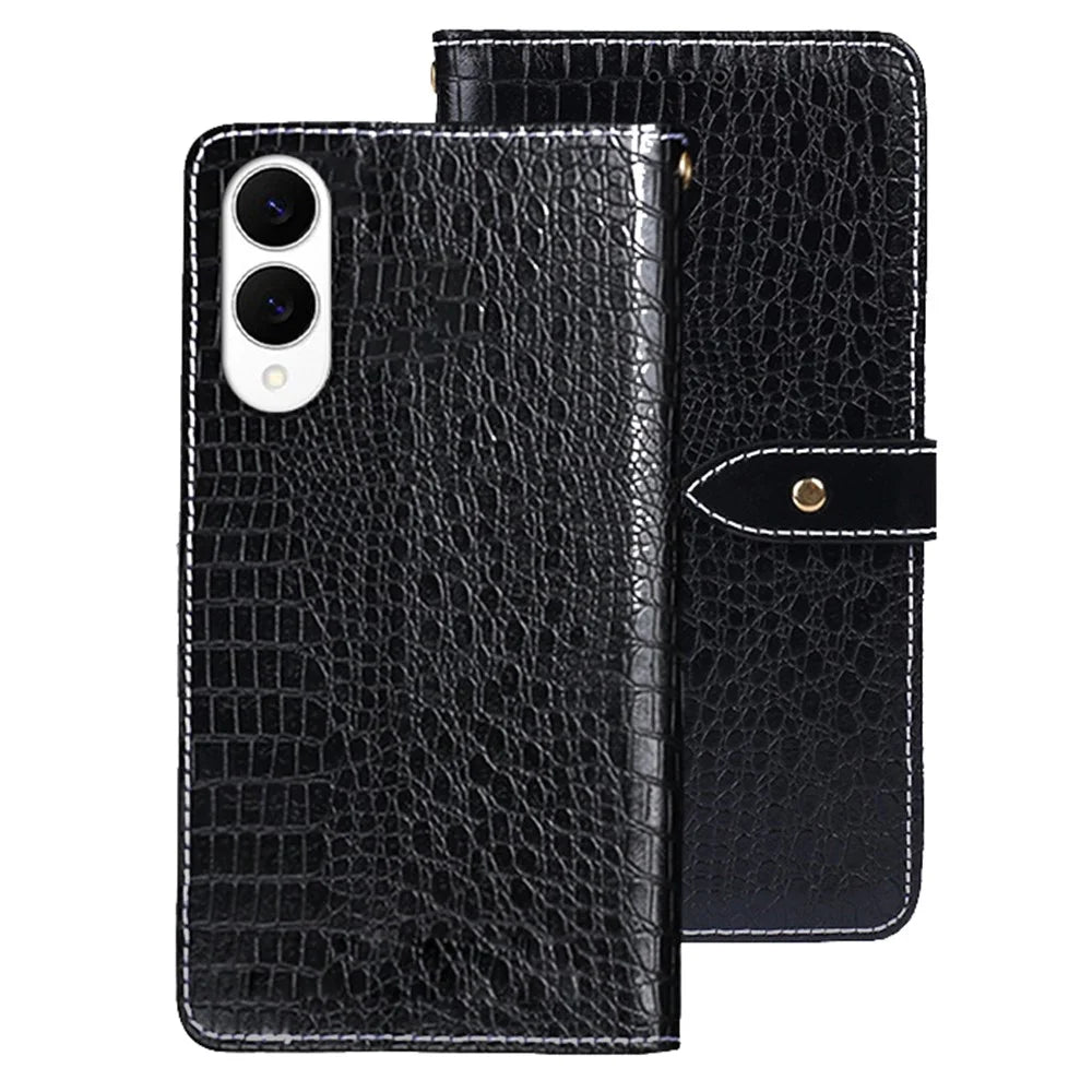 IDEWEI For Samsung Galaxy S25 Edge Case Crocodile Texture PU Leather Flip Phone Cover - Black - 1