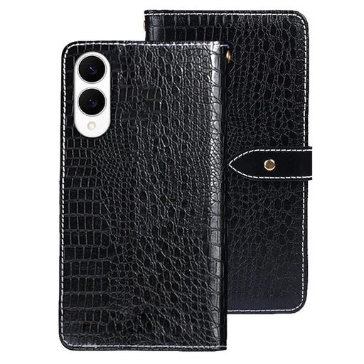 IDEWEI For Samsung Galaxy S25 Edge Case Crocodile Texture PU Leather Flip Phone Cover - Black - 1
