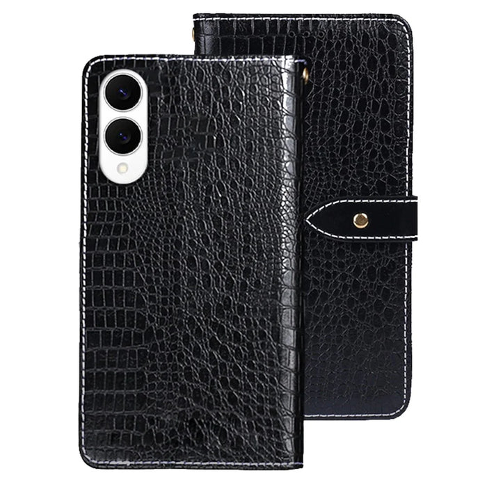 IDEWEI For Samsung Galaxy S25 Edge Case Crocodile Texture PU Leather Flip Phone Cover - Black - 1
