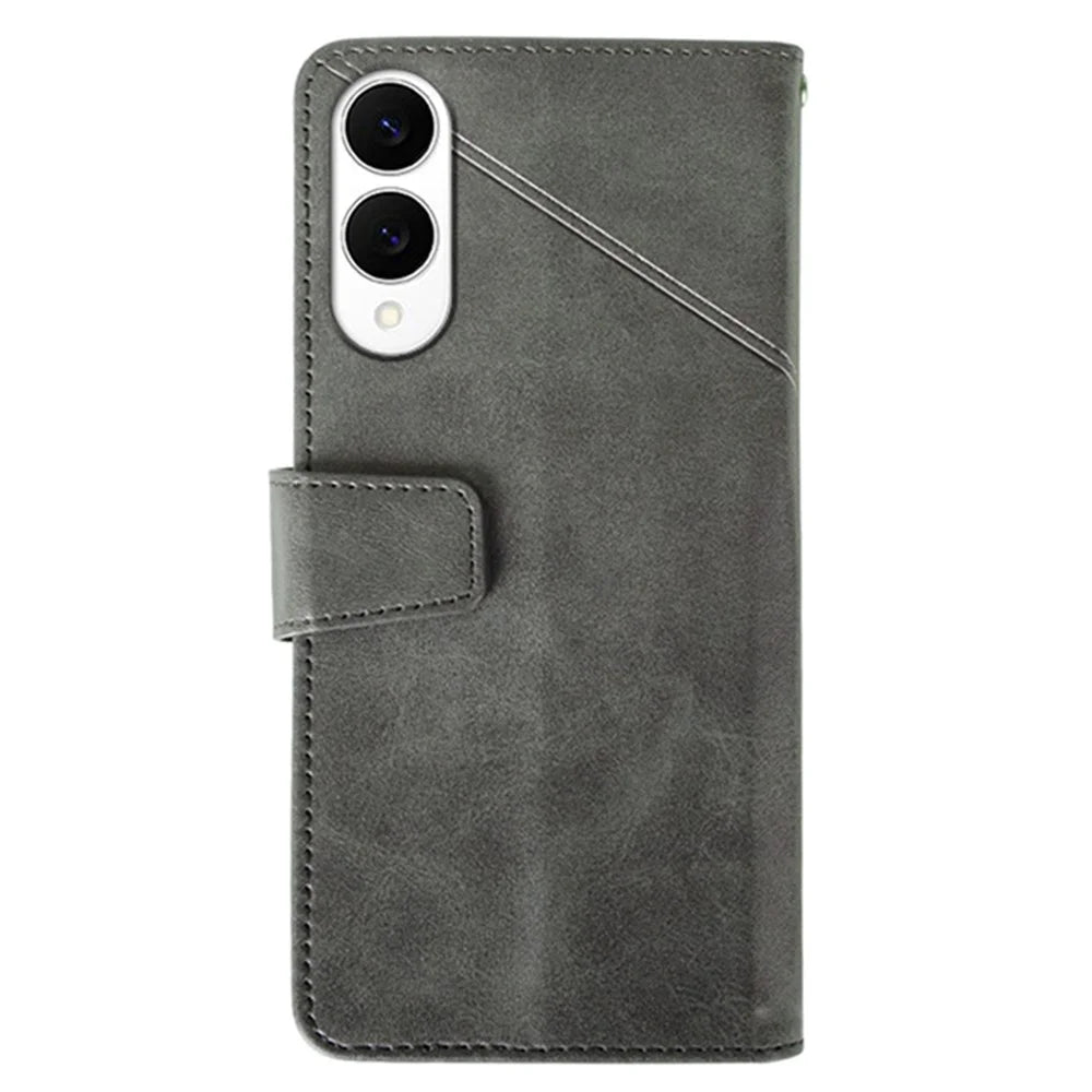 IDEWEI For Samsung Galaxy S25 Edge Case Leather Wallet Phone Cover Stand Calf Texture - Grey - 5