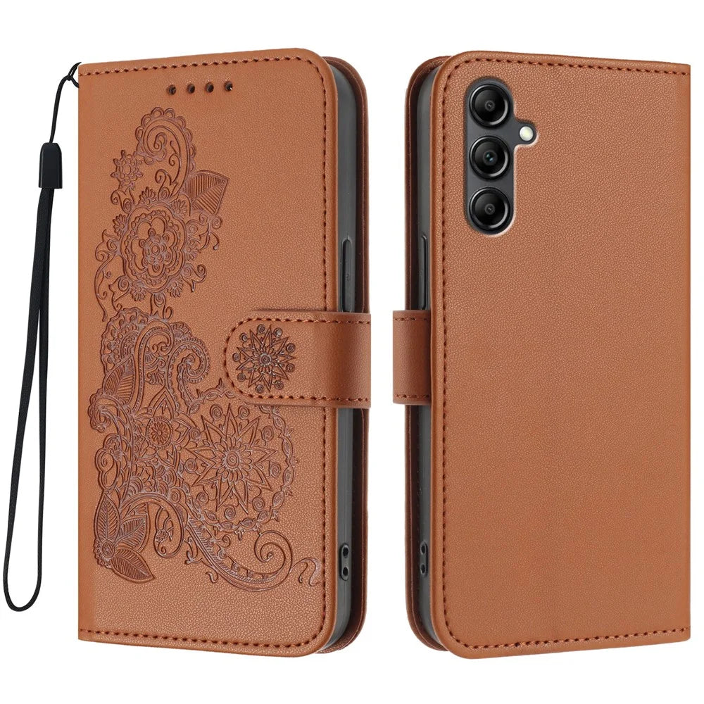 For Samsung Galaxy A18 5G / A18 4G / A17 5G / A17 4G / A26 5G / A16 5G / A16 4G Phone Cases Mandala Flower Leather Wallet Mobile Cover with Strap - Coffee - 1