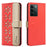 BINFEN COLOR For Realme C71 4G Leather Case  BF36 Floral Pattern Phone Cover RFID Blocking Wallet Stand - Red - 1