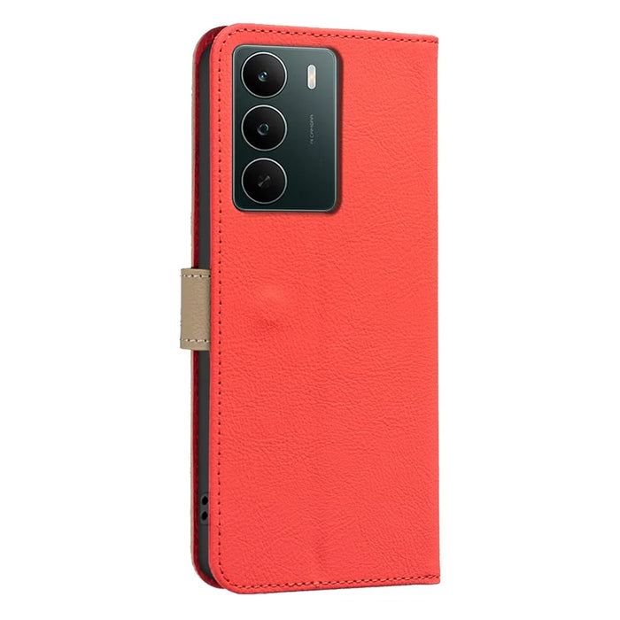 BINFEN COLOR For Realme C71 4G Leather Case  BF36 Floral Pattern Phone Cover RFID Blocking Wallet Stand - Red - 3