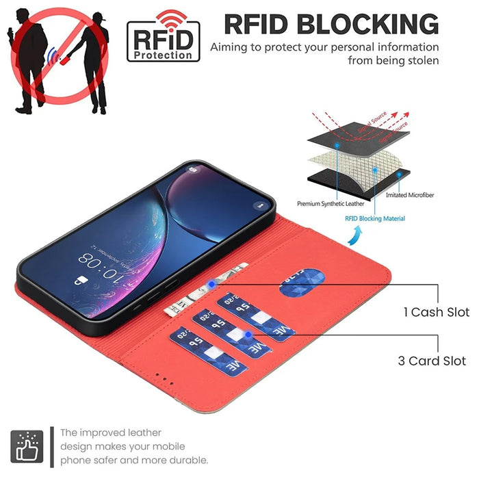 BINFEN COLOR For Realme C71 4G Leather Case  BF36 Floral Pattern Phone Cover RFID Blocking Wallet Stand - Red - 5