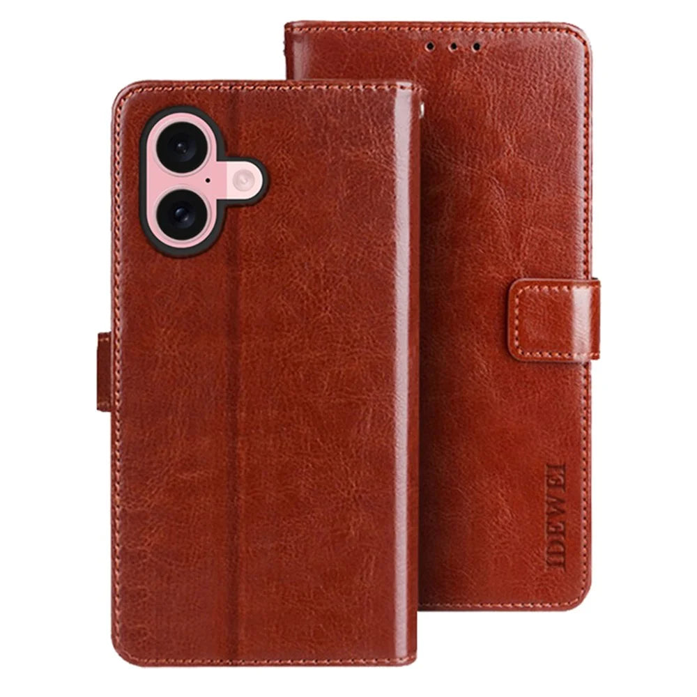 IDEWEI For iPhone 17 Stand Case Crazy Horse Texture Leather Phone Cover - Brown - 1