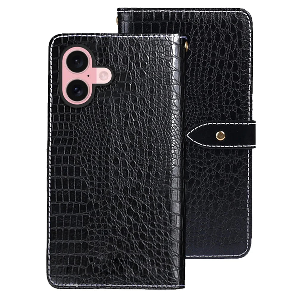IDEWEI For iPhone 17 Case Crocodile Texture PU Leather Flip Phone Cover - Black - 1