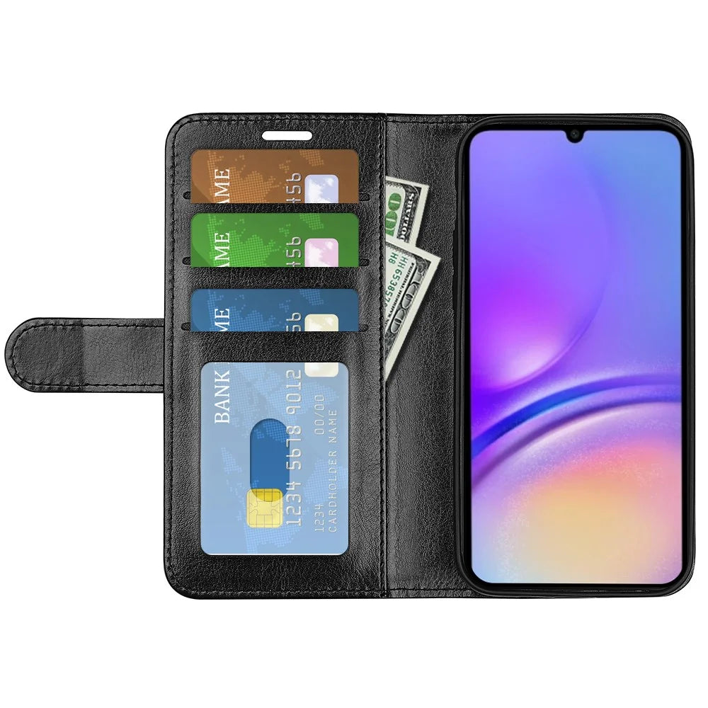For Samsung Galaxy A08 5G / A08 4G / A07 4G / F07 4G / M07 4G Case Crazy Horse Texture Stand Leather Phone Cover -  Black - 5