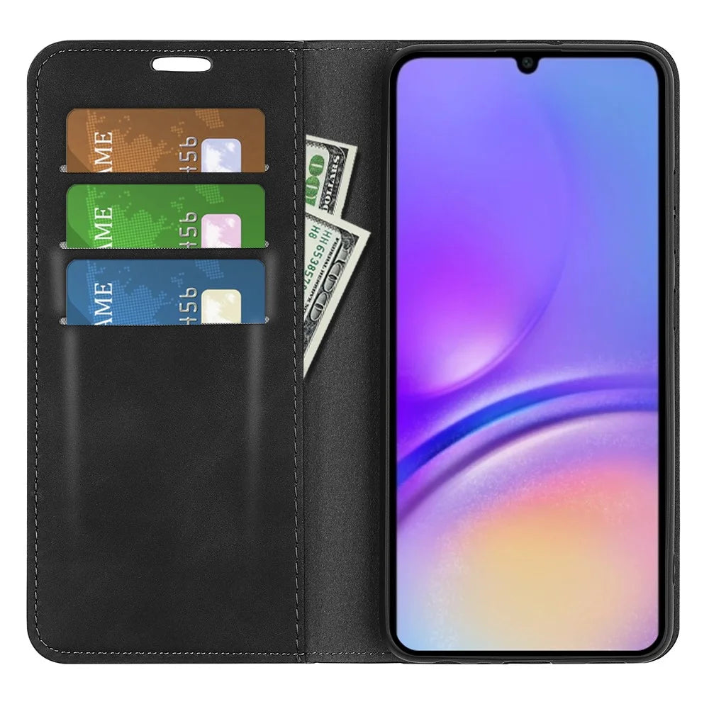 For Samsung Galaxy A08 5G / A08 4G / A07 4G / F07 4G / M07 4G Case Skin Touch Leather Wallet Phone Cover - Black - 5