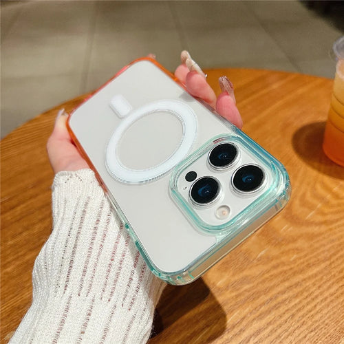 For iPhone 15 Pro Max Magnetic Case Color Matching TPU + Acrylic Gradient Clear Phone Cover - Blue / Pink - 1
