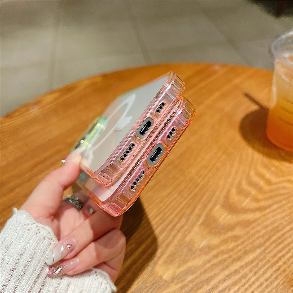 For iPhone 14 Pro Magnetic Case Color Matching TPU + Acrylic Gradient Clear Phone Cover - Blue / Pink - 3