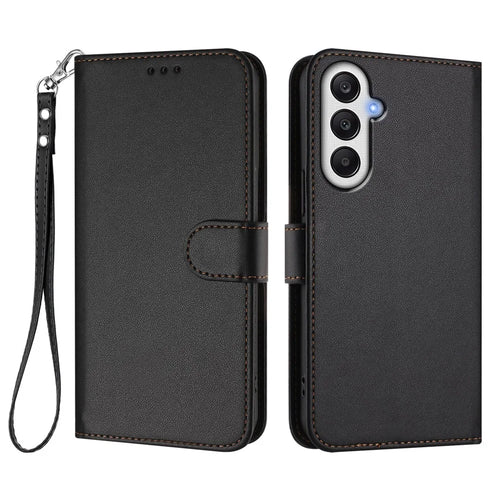 For Samsung Galaxy F14 4G / Galaxy A05s 4G Leather Case Wallet Stand Phone Cover with Wrist Strap - Black - 1