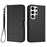 For Samsung Galaxy S24 Ultra Leather Case Wallet Stand Phone Cover with Wrist Strap - Black - 1