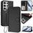 For Samsung Galaxy S24 Ultra Leather Case Wallet Stand Phone Cover with Wrist Strap - Black - 2