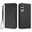 For Samsung Galaxy S25 Edge Leather Case Wallet Stand Phone Cover with Wrist Strap - Black - 1