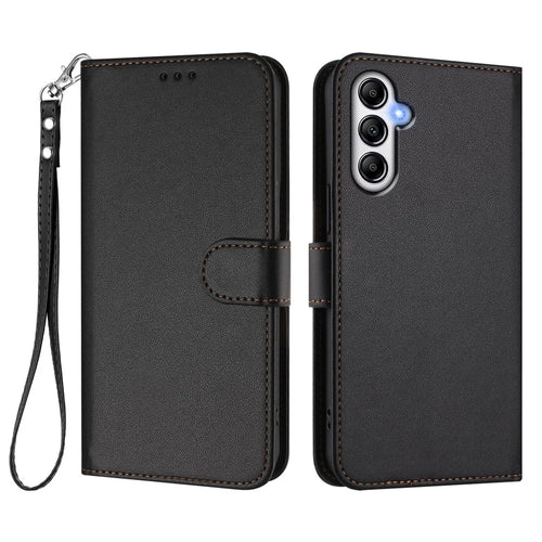 For Samsung Galaxy A54 5G Leather Case Wallet Stand Phone Cover with Wrist Strap - Black - 1