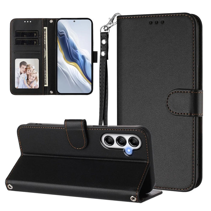 For Samsung Galaxy A54 5G Leather Case Wallet Stand Phone Cover with Wrist Strap - Black - 3