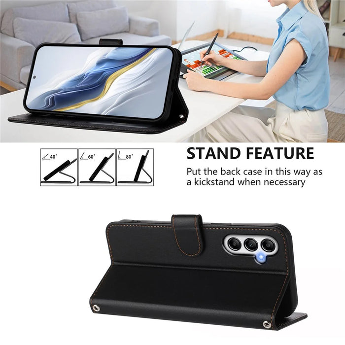 For Samsung Galaxy A54 5G Leather Case Wallet Stand Phone Cover with Wrist Strap - Black - 4