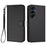 For Samsung Galaxy A55 5G Leather Case Wallet Stand Phone Cover with Wrist Strap - Black - 1