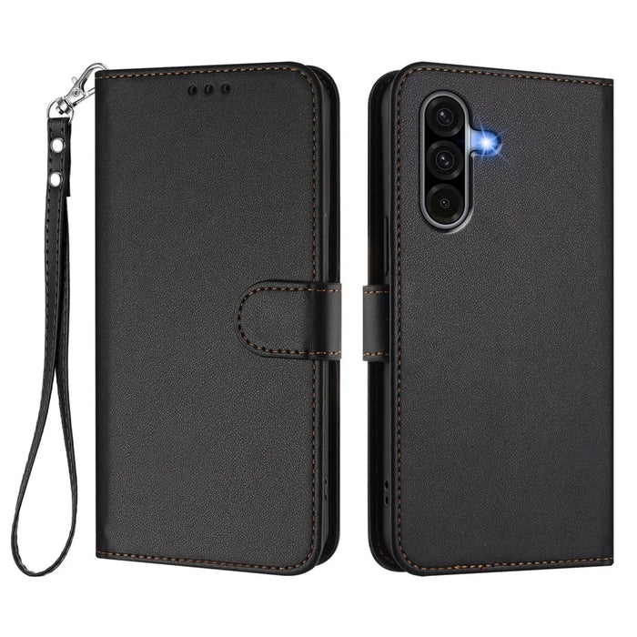 For Samsung Galaxy A37 5G / A56 5G / A36 5G Leather Case Wallet Stand Phone Cover with Wrist Strap - Black - 1