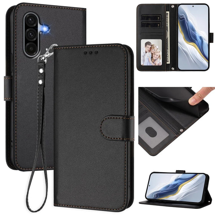 For Samsung Galaxy A37 5G / A56 5G / A36 5G Leather Case Wallet Stand Phone Cover with Wrist Strap - Black - 2