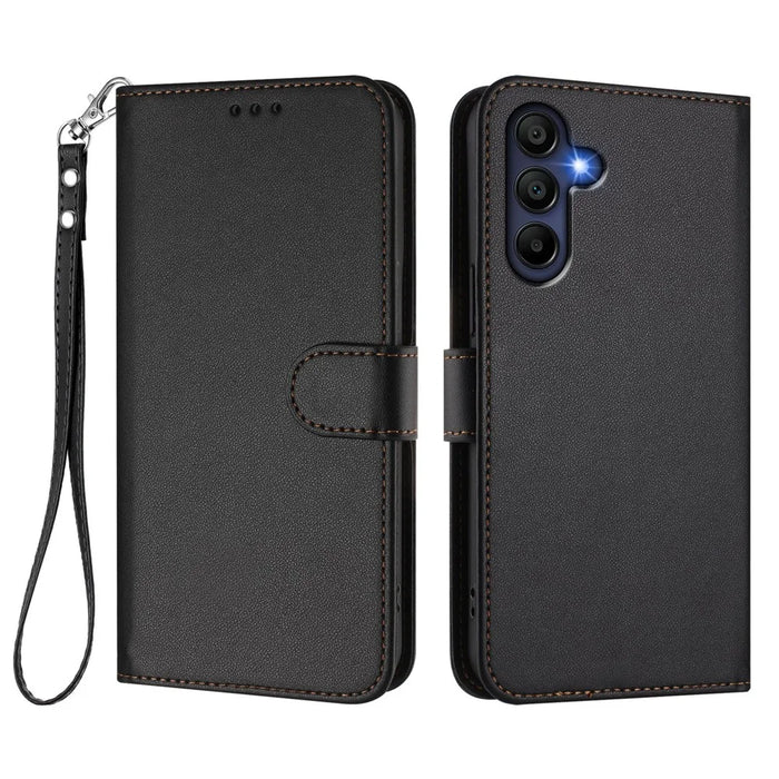 For Samsung Galaxy A16 5G / Galaxy A16 4G Leather Case Wallet Stand Phone Cover with Wrist Strap - Black - 1