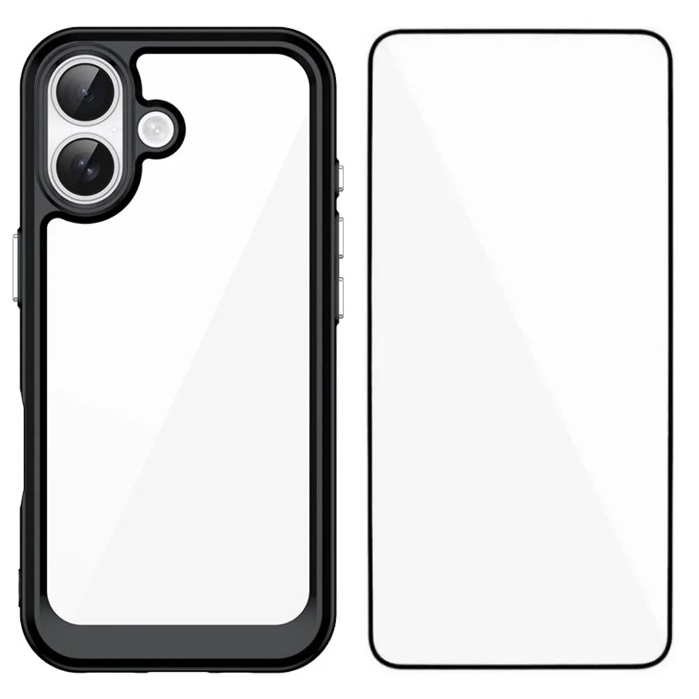 WANLONFENG For iPhone 17 Phone Case  XC Series TPU Acrylic Cover with Tempered Glass (Big Lens Hole) - Black - 1