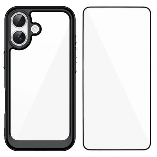 WANLONFENG For iPhone 17 Phone Case  XC Series TPU Acrylic Cover with Tempered Glass (Big Lens Hole) - Black - 1