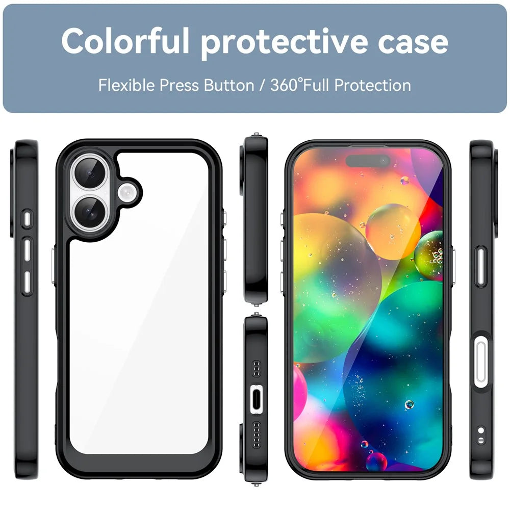 WANLONFENG For iPhone 17 Phone Case  XC Series TPU Acrylic Cover with Tempered Glass (Big Lens Hole) - Black - 3