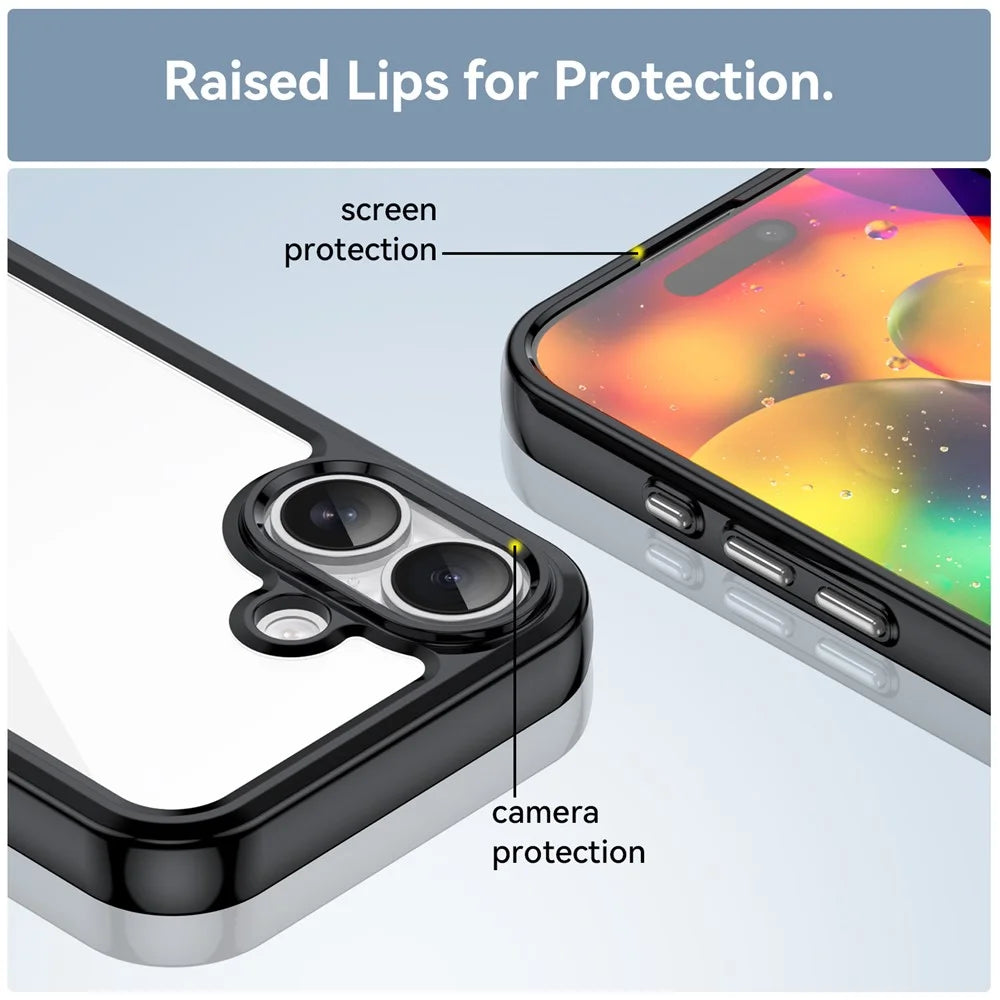 WANLONFENG For iPhone 17 Phone Case  XC Series TPU Acrylic Cover with Tempered Glass (Big Lens Hole) - Black - 7