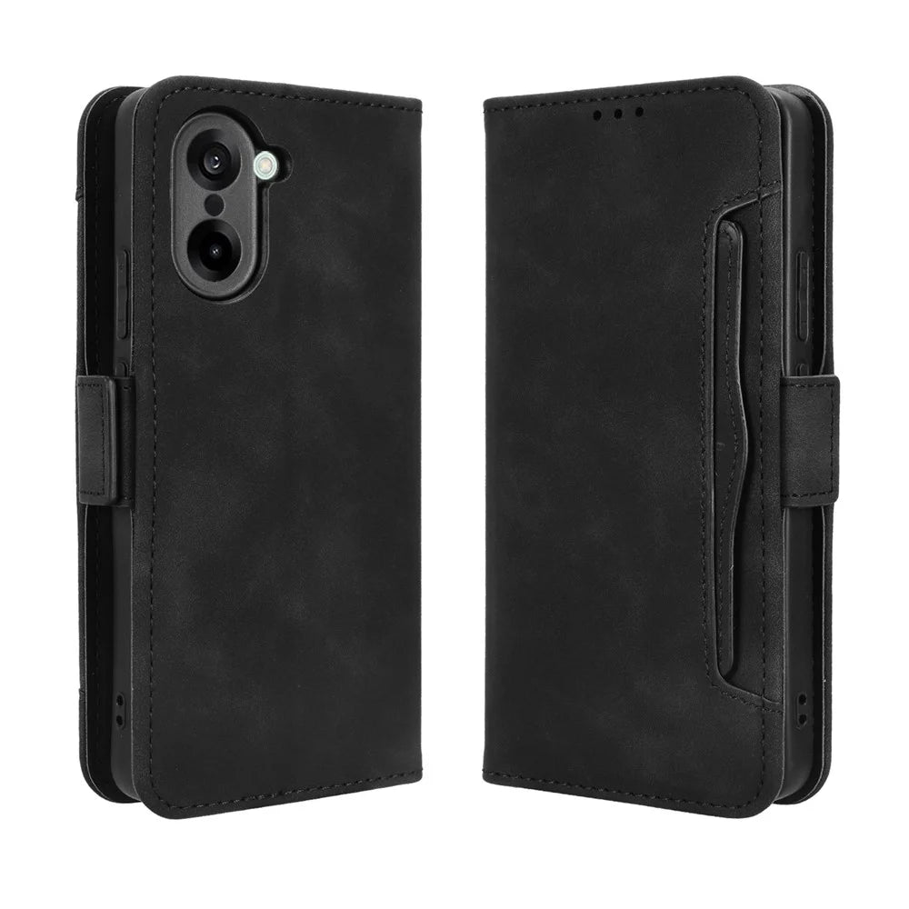 For OnePlus Nord CE5 5G / Ace 5 Racing 5G Leather Case Phone Wallet Cover with Multiple Card Slots - Black - 1