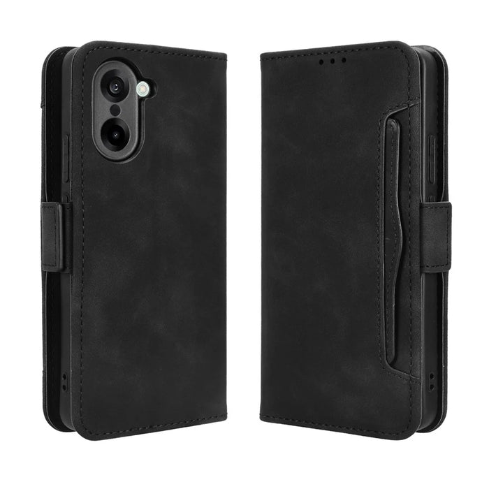 For OnePlus Nord CE5 5G / Ace 5 Racing 5G Leather Case Phone Wallet Cover with Multiple Card Slots - Black - 1
