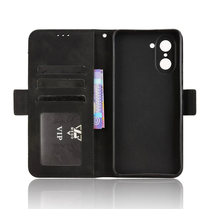 For OnePlus Nord CE5 5G / Ace 5 Racing 5G Leather Case Phone Wallet Cover with Multiple Card Slots - Black - 5