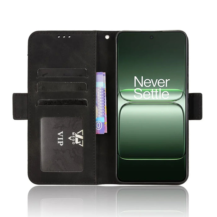 For OnePlus Nord CE5 5G / Ace 5 Racing 5G Leather Case Phone Wallet Cover with Multiple Card Slots - Black - 6